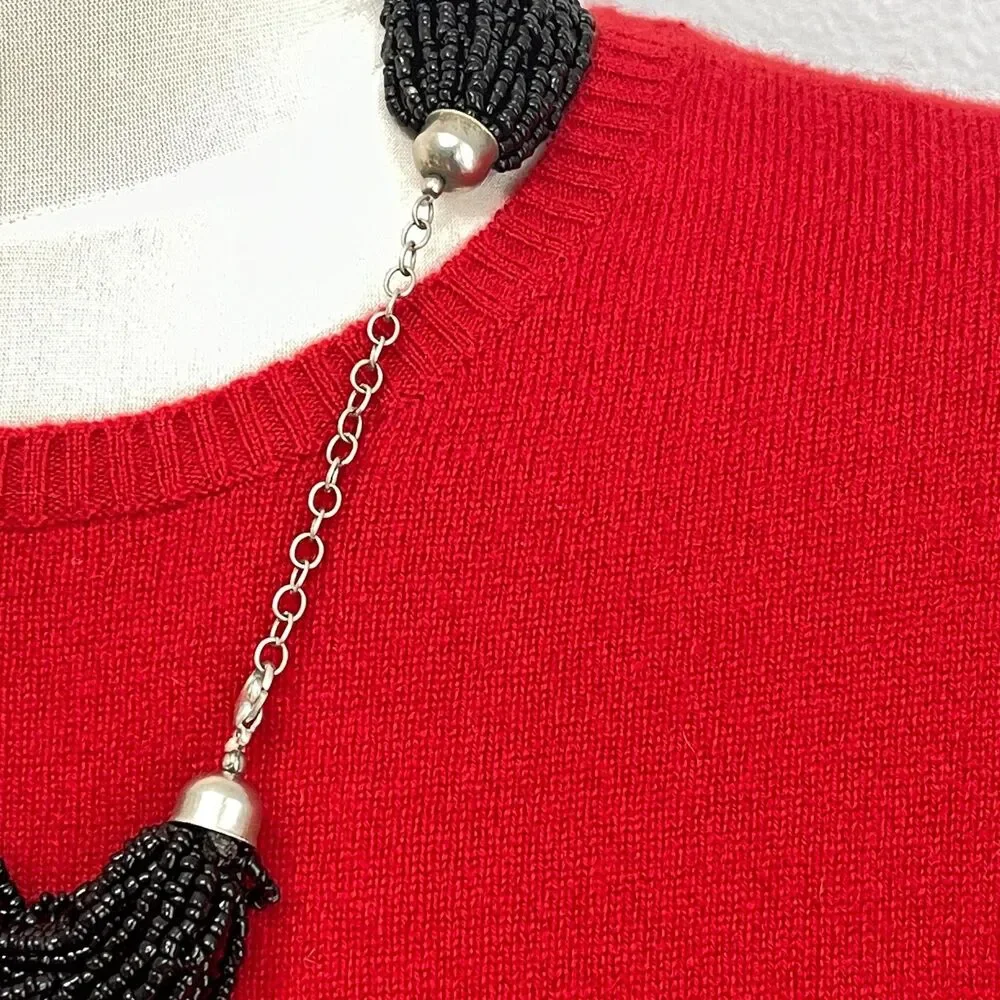 Black‎ Seed Beads Beaded Silver-tone Multi-strands Women's Fashion Necklace